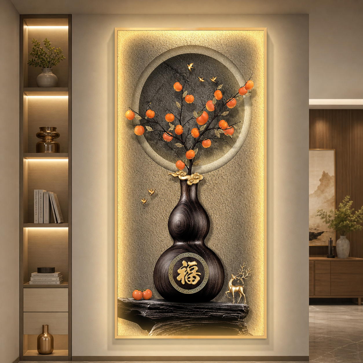 Gourd Tree LED Wall Art - Orange Fruit Tree / Dark Gourd