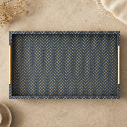 16\" Blue and Gold Geometric Handmade Serving Tray HMS Decorative Tray - top down pattern