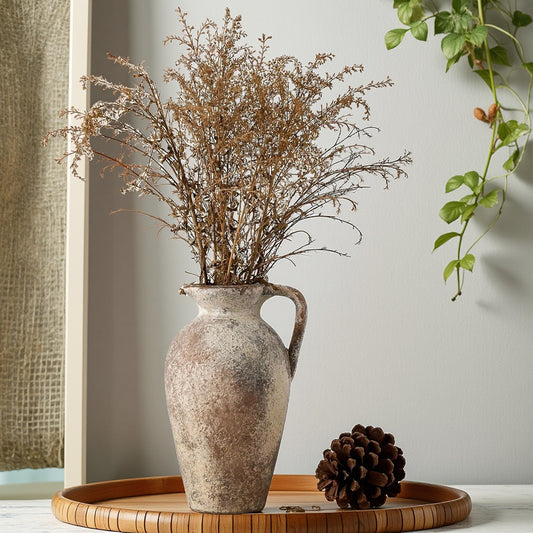 Wabi-Sabi Ceramic Ewer Vase for Dried Stems and Quiet Shelf Styling at Home