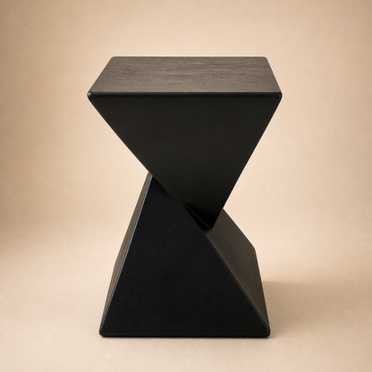 English Title: Modern Geometric Side Table, Unique Twisted End Table for Living Room, Wabi Sabi Accent Coffee Table - black shape reference
