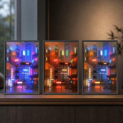 LED Beautiful City Night View Table Light Painting,HD Picture Narrow Bezel USB Plug Dimming Romantic Home Decorations Night Lamp - three light colors reference