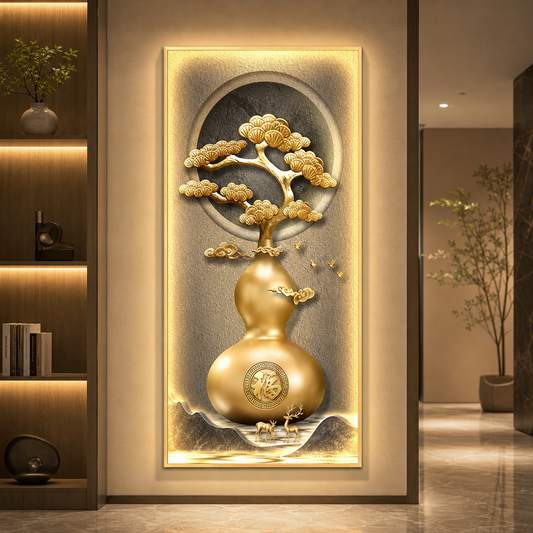 Gourd Tree LED Wall Art - Gold Pine / Gold Gourd