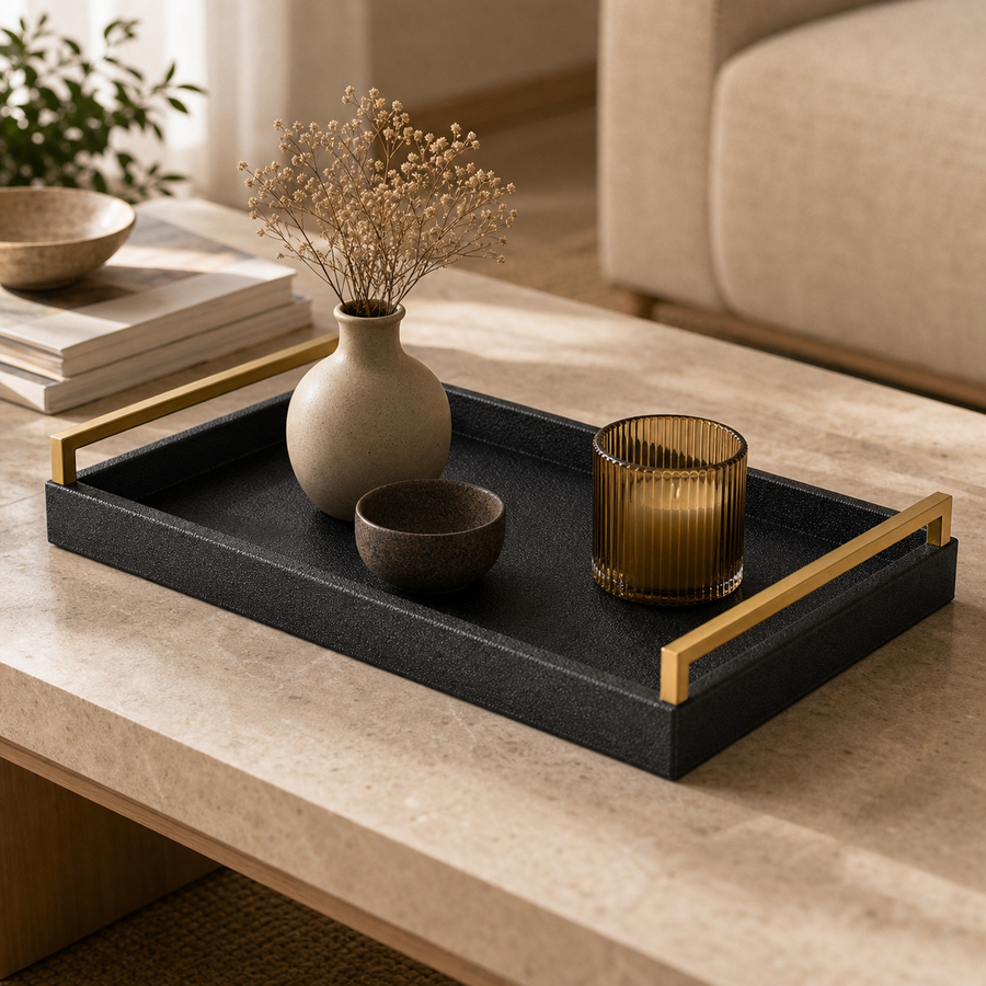 Mother of Pearl Inlay Tray shown in a styled Saanjh Haus product image.