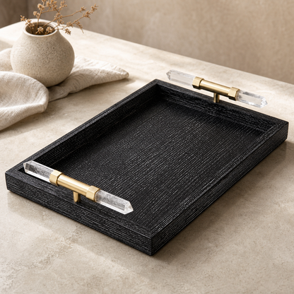 Luxury Mother Pearl Tray Brass Handles Handcrafted Inlay Design Customizable Modern Diwali Serving Decorative Tray Festive - black tray texture detail