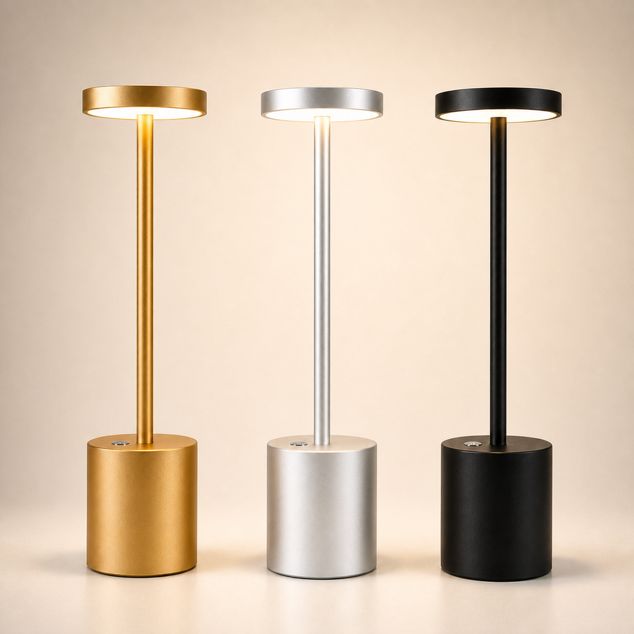 Modern Design Metal Touch Sensor Dimmer Led Battery Operated Rechargeable Cordless Table Lamp Lights - three finish lineup