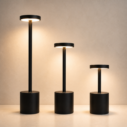 Modern Design Metal Touch Sensor Dimmer Led Battery Operated Rechargeable Cordless Table Lamp Lights - black height trio