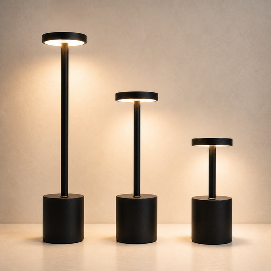 Modern Design Metal Touch Sensor Dimmer Led Battery Operated Rechargeable Cordless Table Lamp Lights - black height trio