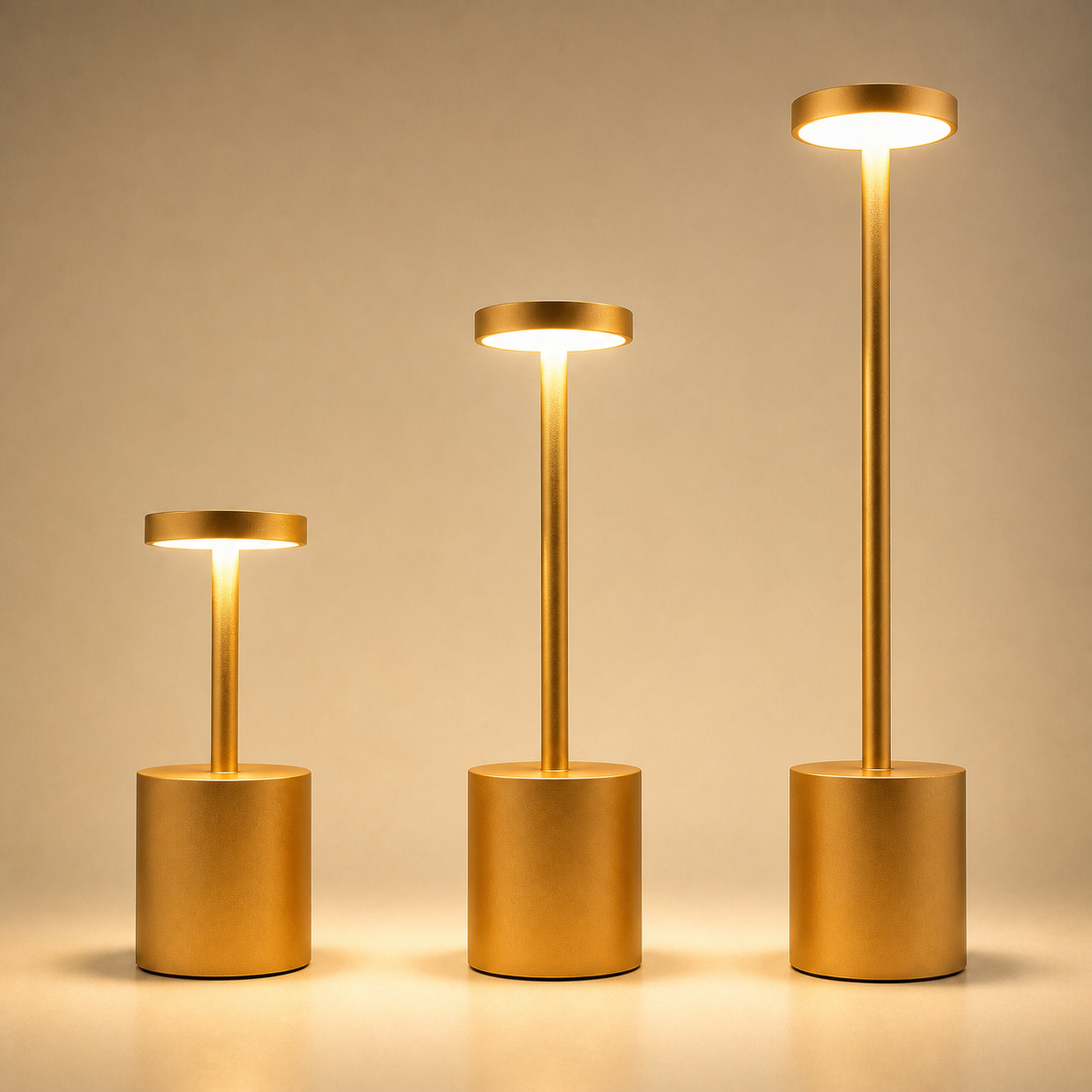 Modern Design Metal Touch Sensor Dimmer Led Battery Operated Rechargeable Cordless Table Lamp Lights - gold height trio