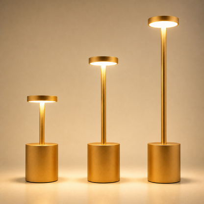 Modern Design Metal Touch Sensor Dimmer Led Battery Operated Rechargeable Cordless Table Lamp Lights - gold height trio