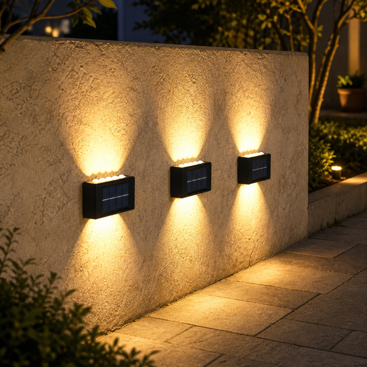 Solar Wall Lamp Outdoor Warm Light Waterproof Up And Down Luminous Lighting Balcony Yard Garden Decoration Lights Exterior Wall - main wall lit