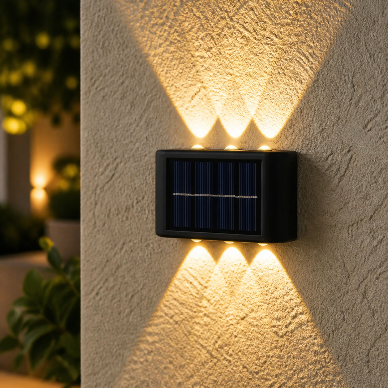 Solar Wall Lamp Outdoor Warm Light Waterproof Up And Down Luminous Lighting Balcony Yard Garden Decoration Lights Exterior Wall - close six led variant