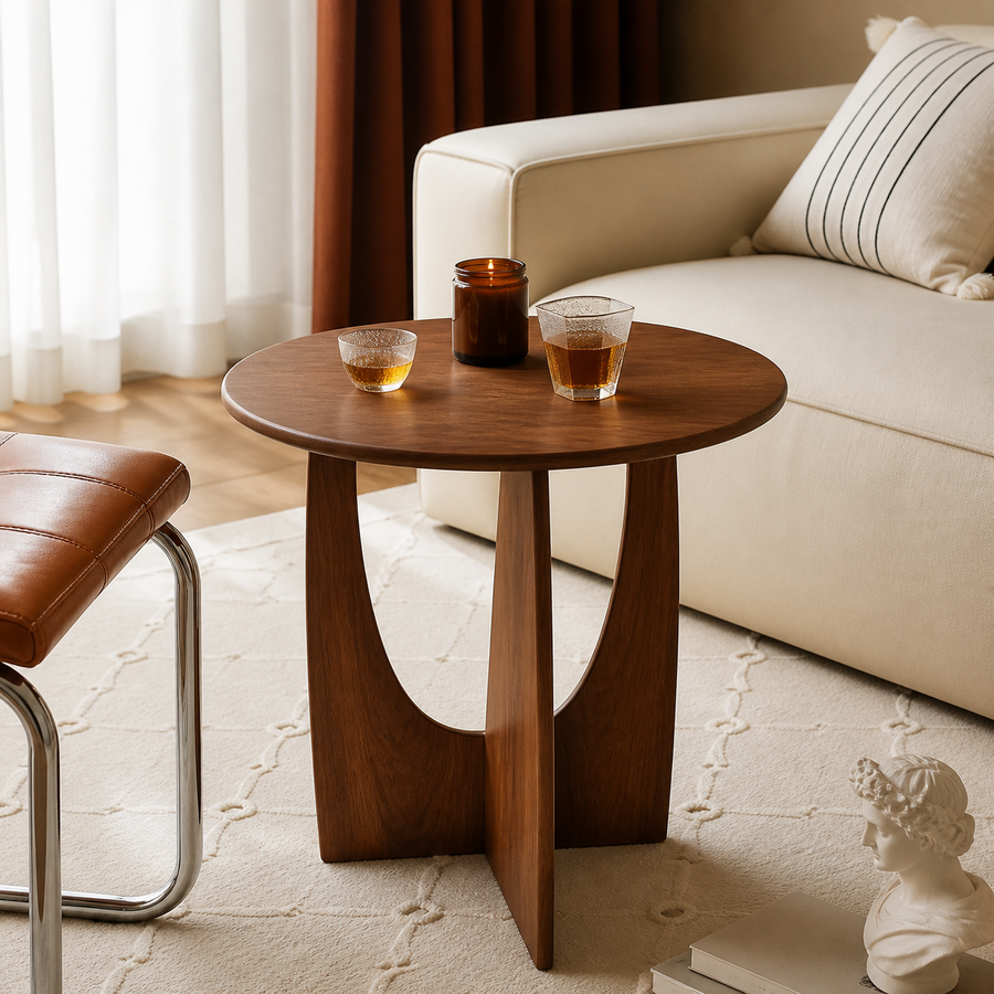 Wabi-Sabi Style Solid Wood Non-Stretchable Coffee Table Vintage Minimalist Modern Living Room Bedroom Living Room Furniture - wood lifestyle round