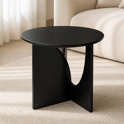 Wabi-Sabi Style Solid Wood Non-Stretchable Coffee Table Vintage Minimalist Modern Living Room Bedroom Living Room Furniture - black lifestyle round